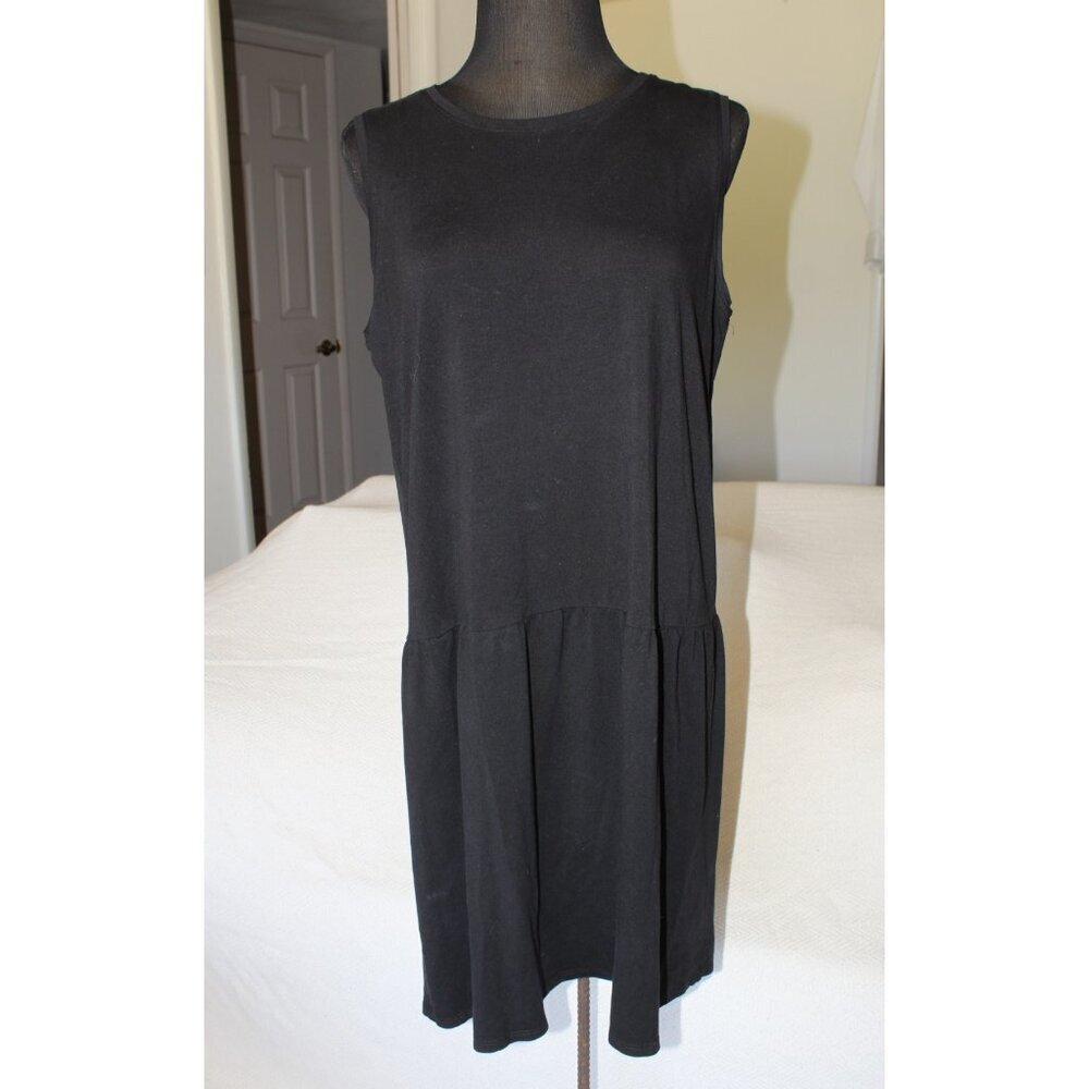 Eileen Fisher shift Mini dress Black Size M Sleeveless Stretch Tencel Whimsigoth